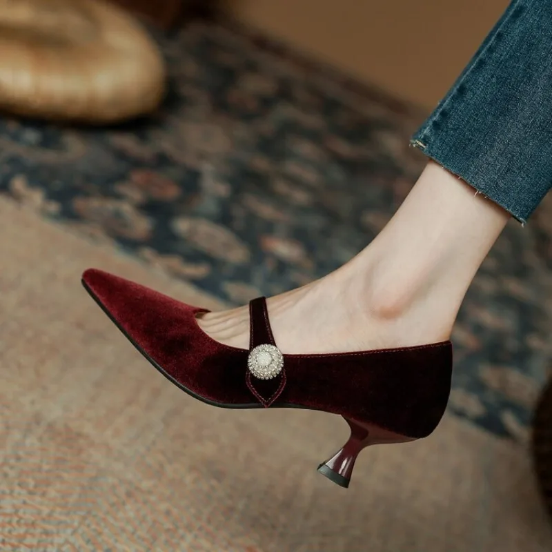 Women Shoes Size - Şarap Kırmızısı Sivri Burun Mary Jane