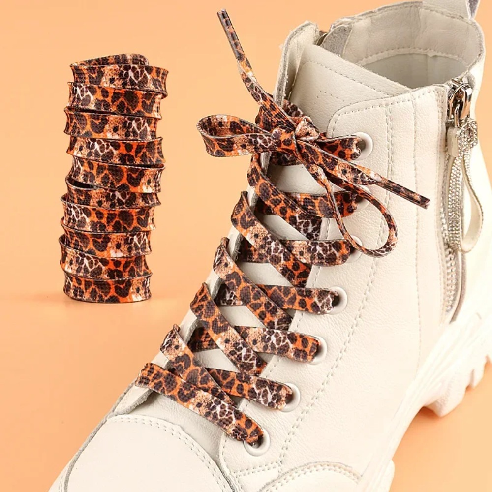 Women Shoes Kinds - Klasik Leopar Baskı Ayakkabı Bağcıkları Kadın